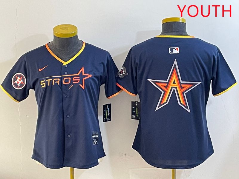 Youth Houston Astros Blank Drak Blue Three generations Joint Name 2025 Nike MLB Jersey style 8->youth mlb jersey->Youth Jersey